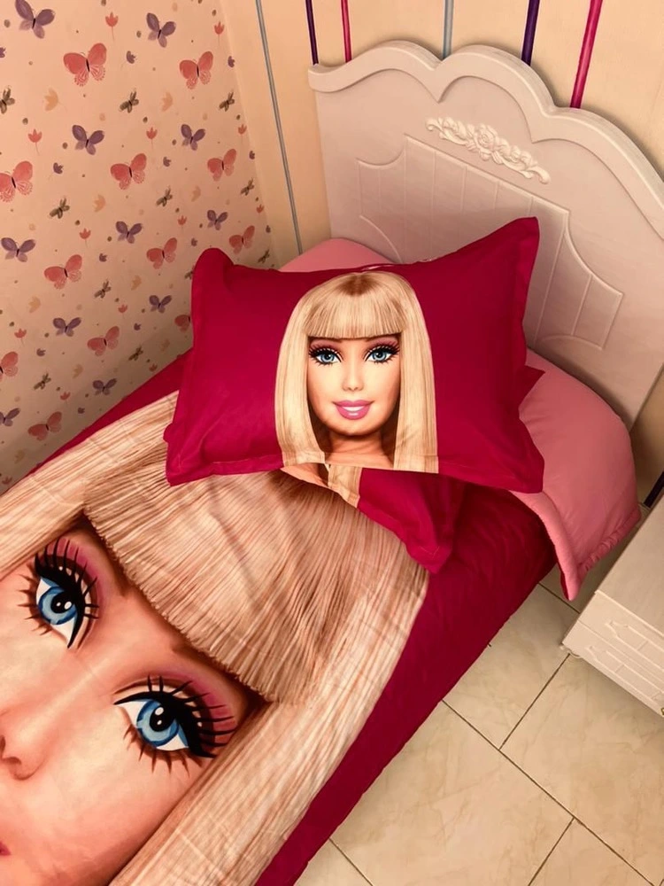 Barbie single 3D bedspread for girls.1.3 روتختی سه بعدی دخترانه باربی