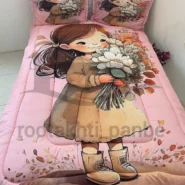 رو تختی سه بعدی یکنفره دخترانه دختر خجالتی صورتی