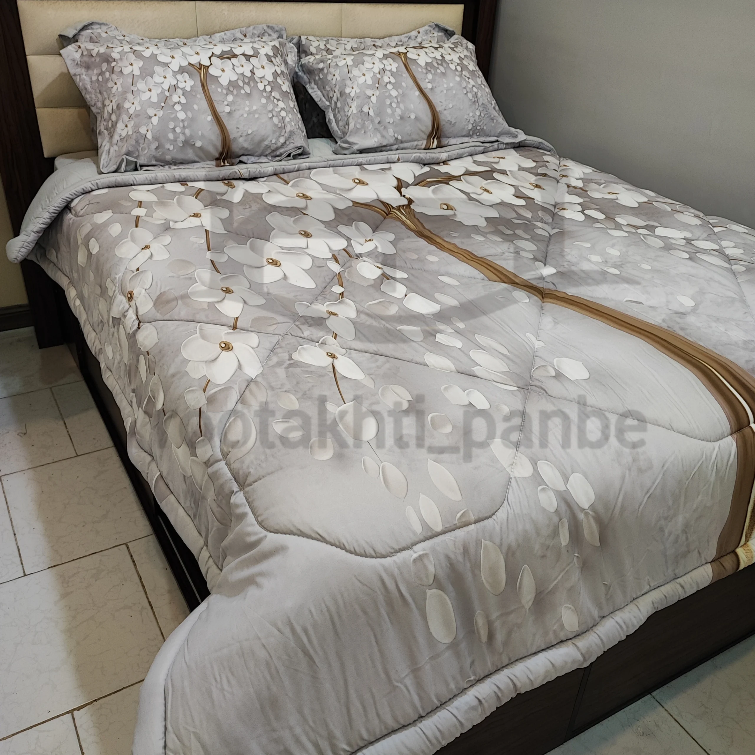 Gray spring blossom velvet bedspread for single and double.2