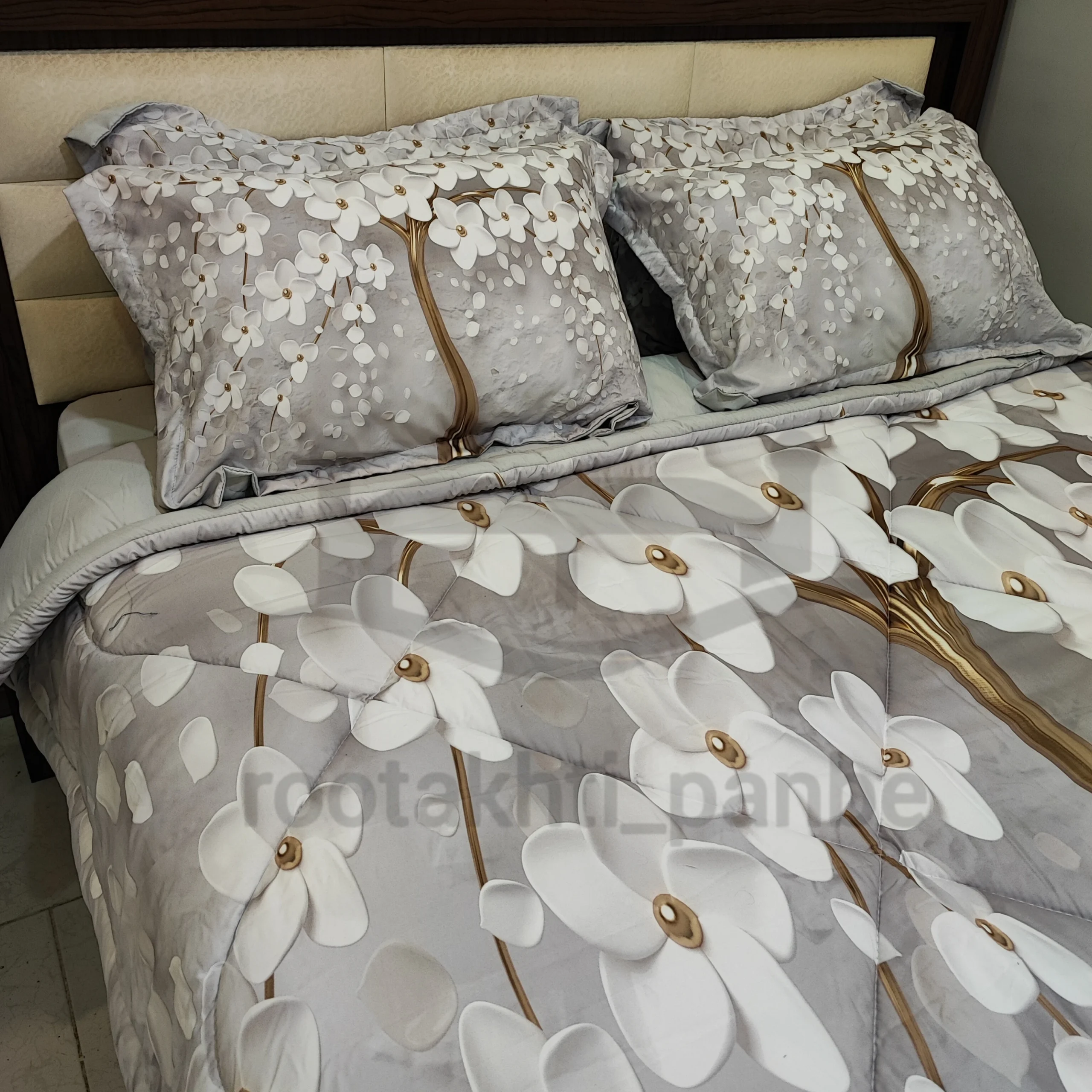 Gray spring blossom velvet bedspread for single and double.3