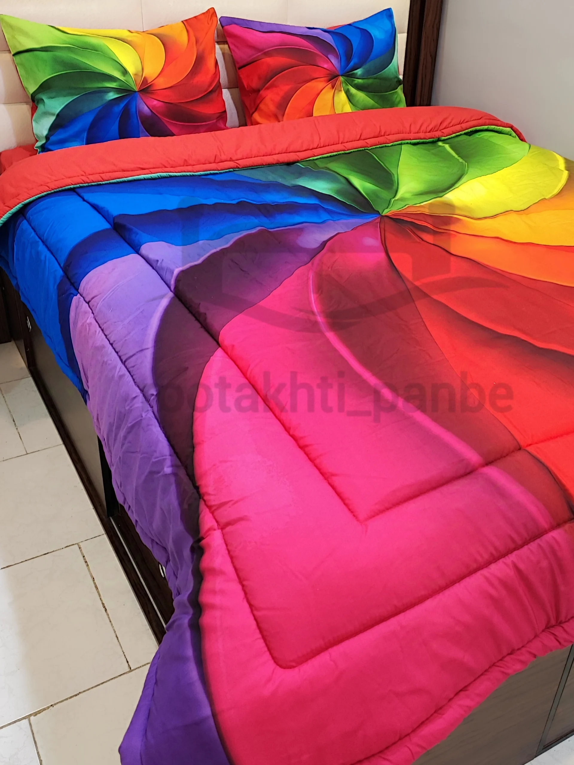 Velvet bedspread with colored pencil design for one and two people.3