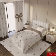 روتختی دخترانه طرح پاپیون کرم کد 1287